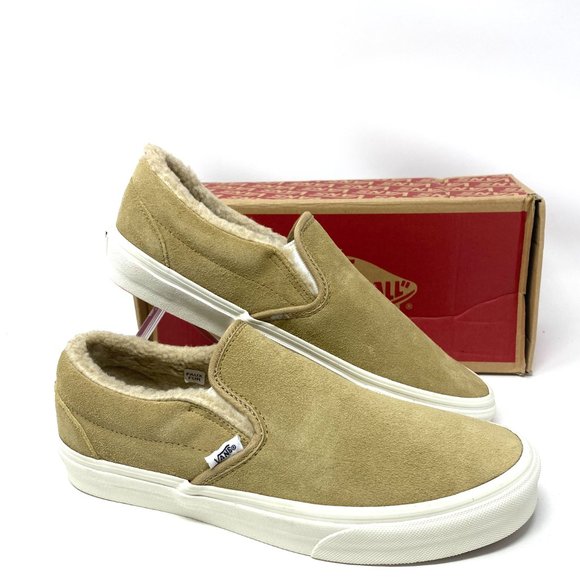 VANS Women's VN0004MPJ8Q Classic Slip On Suede Fleece Khaki Low Top Walk Sneaker - Picture 8 of 10